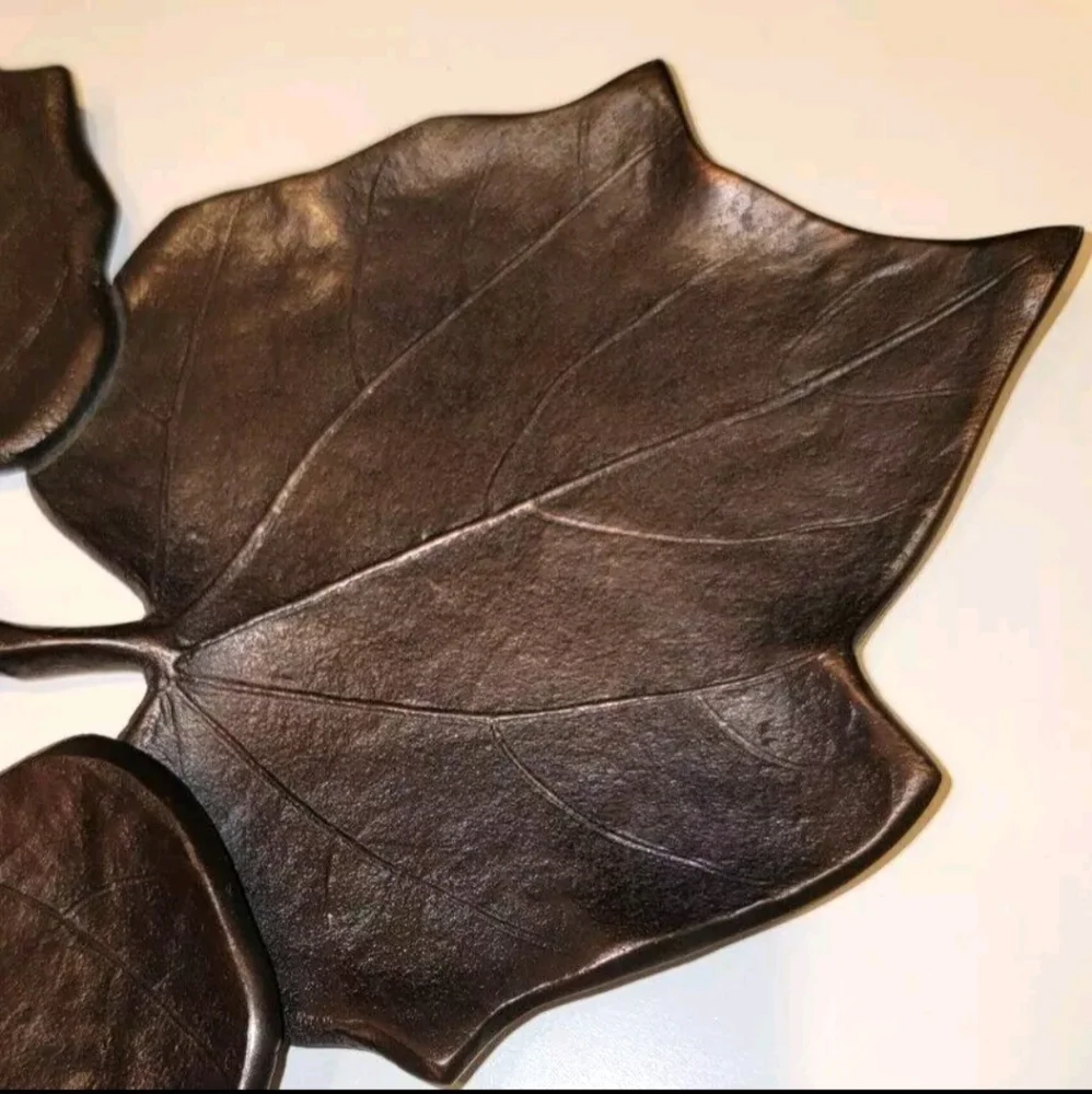 Crate & Barrel Maple Leaf Design Copper Colored Metal Candle/Plate Pre-owned